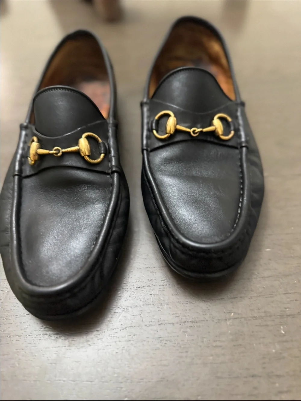 Gucci Black Leather Horsebit Slip-On Loafers